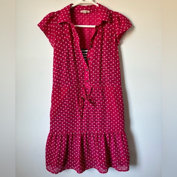 Maison Jules Textured Sheer Pink & White w/ Striped Slip Ruffled Mini Dress - Picture 12 of 16